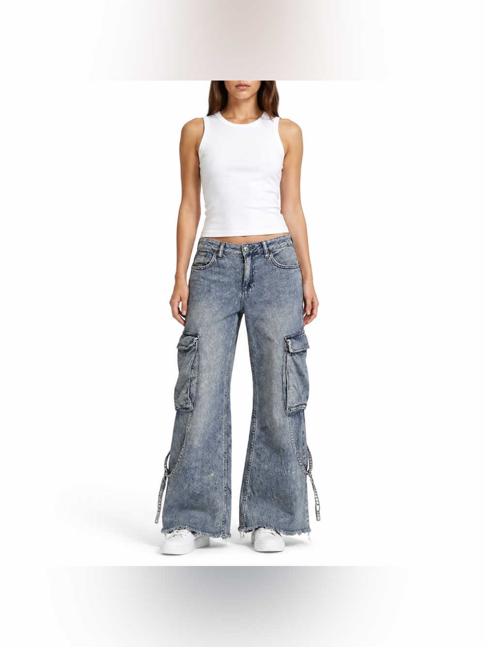 S.O.N.G. Size 7/28 Cargo Flare Jeans Light Wash Wide Leg Denim